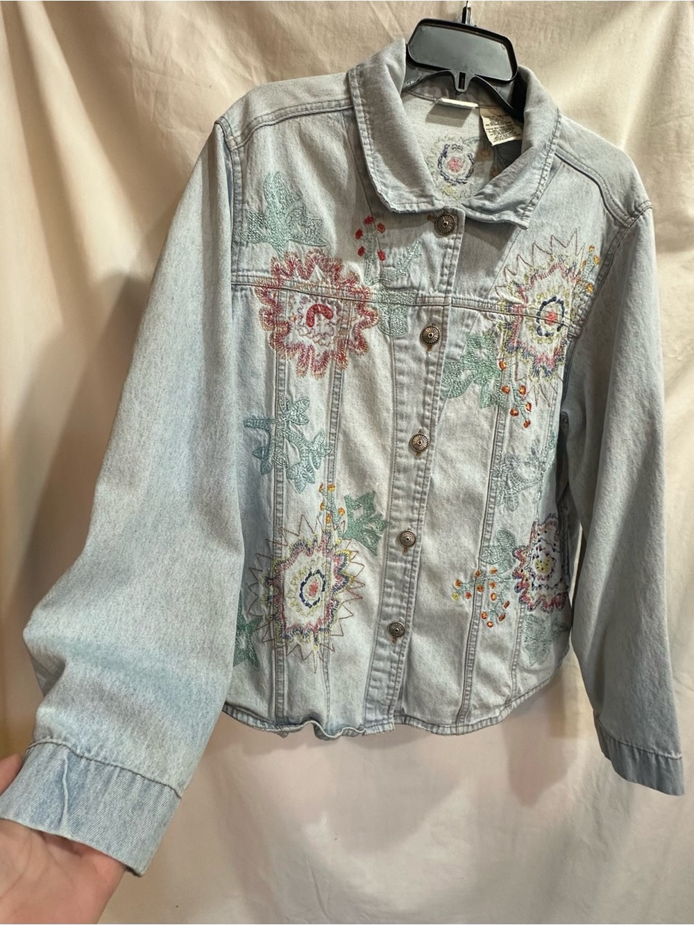 White Stag Light Blue Denim Jacket with Multicolor Floral Embroidery. - Picture 3 of 15